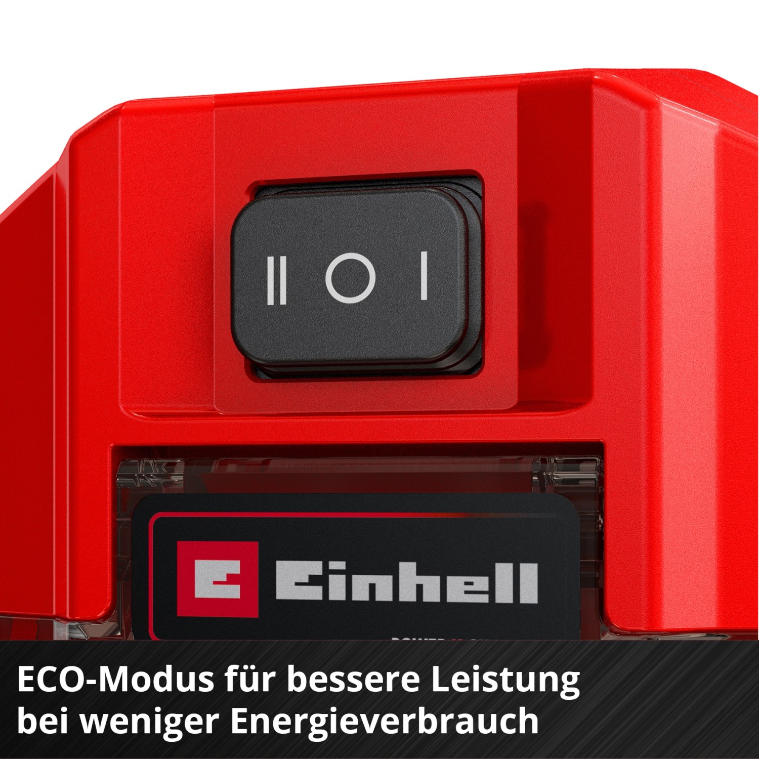 Detailaufnahme: Einhell Akku-Schmutzwasserpumpe GE-DP 18/25 Li-Solo mit Schalter für Leistungsstufen.