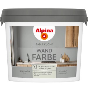Alpina Bad & Küche Wandfarbe Sturmwolke, 2,5 l, für Feuchträume wie Bad und Küche.