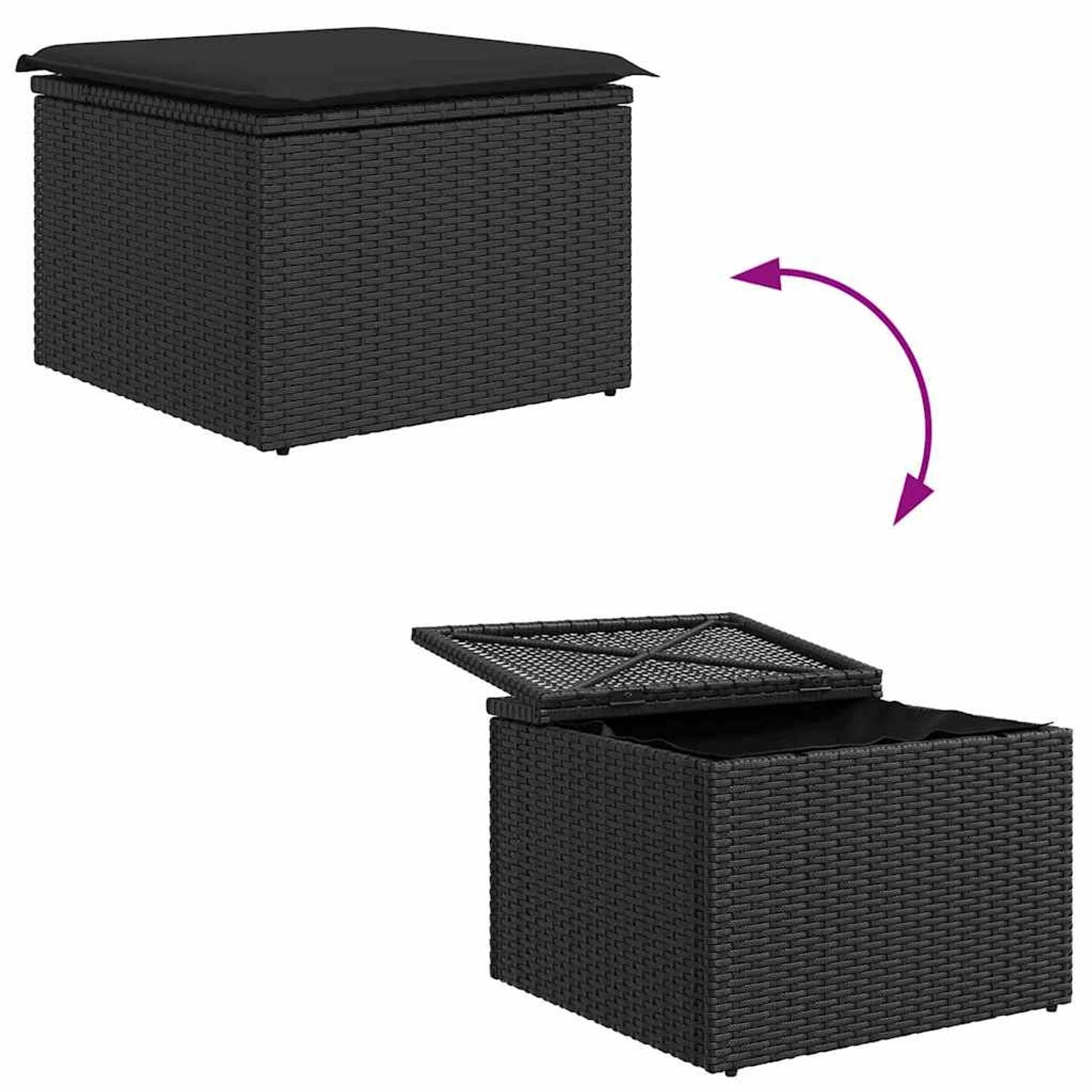 vidaXL Gartenmöbel: Schwarzes Garten-Sofa-Set mit Stauraum aus Poly Rattan, 7-teilig.