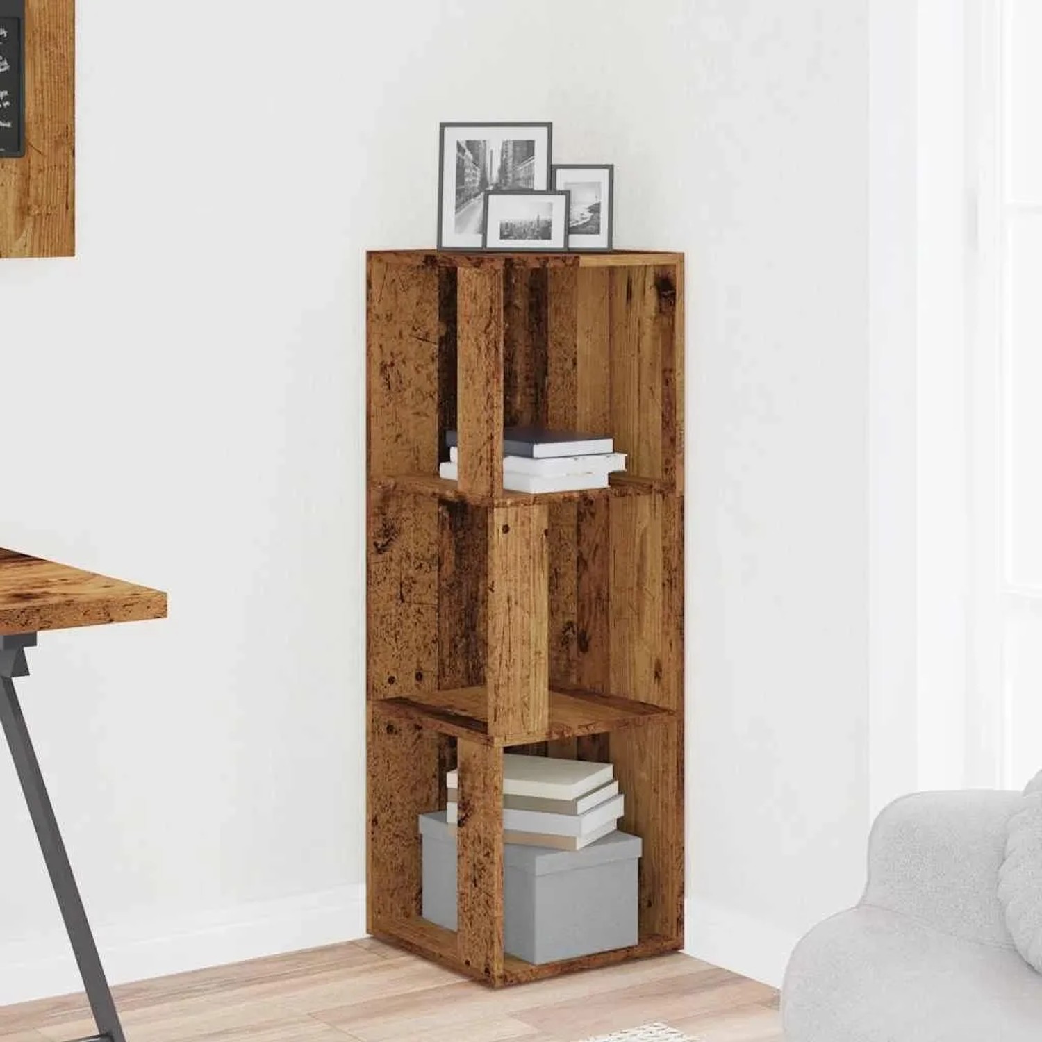 vidaXL Eckregal Altholz-Optik 33x33x100 cm Holzwerkstoff 856720_3