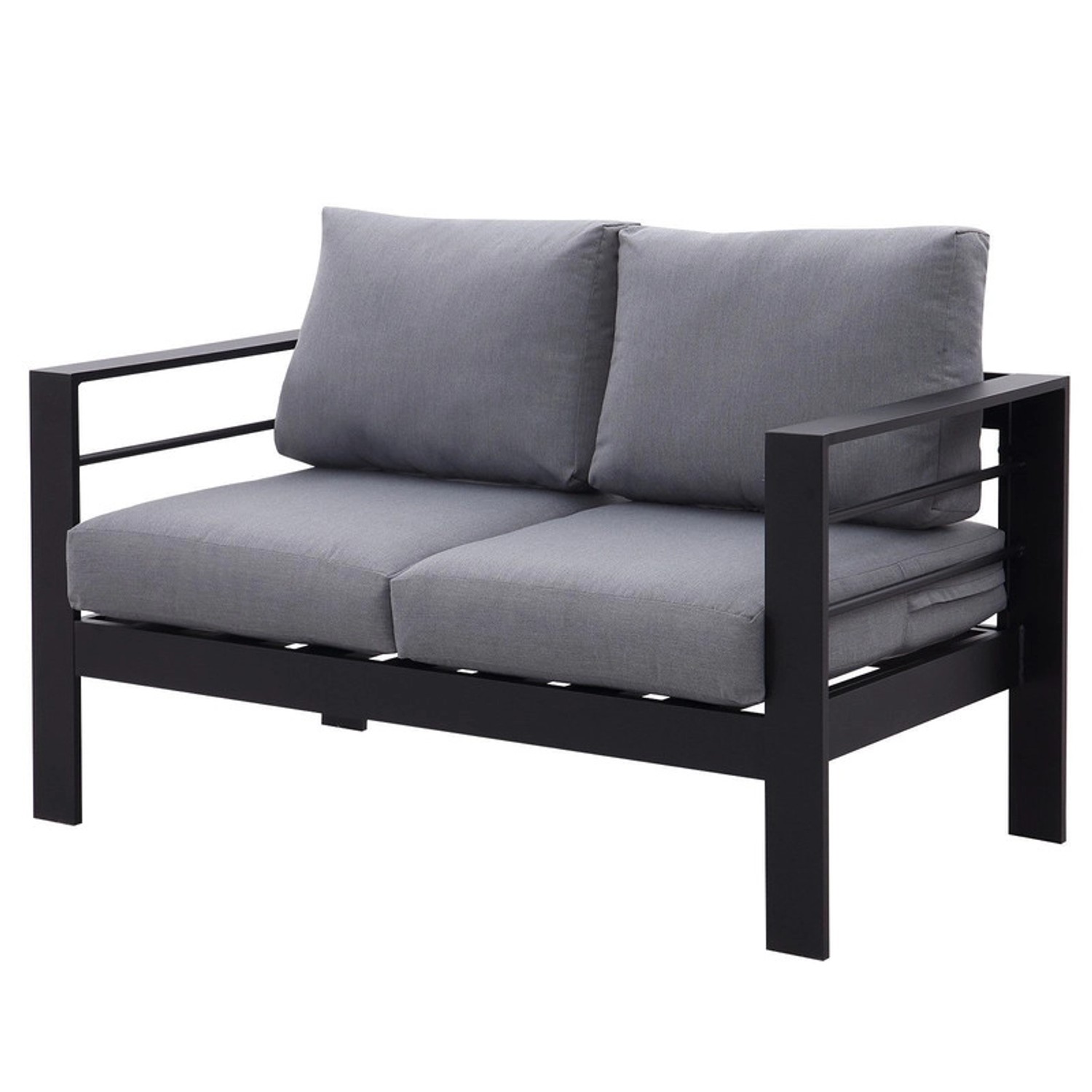 MeXo Gartensofa für Balkon 2 Sitzer Aluminium Outdoor Wetterfest Schwarz