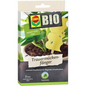 Compo BIO Trauermückenfänger, 5 Stück. Gelbe Leimfalle für Zimmerpflanzen, insektizidfrei.
