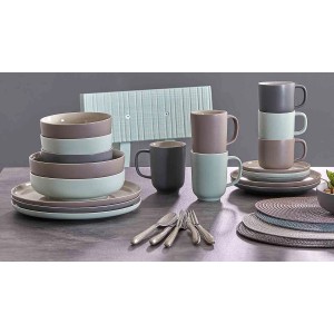 Ritzenhoff & Breker Jasper Kombiservice, 16-teilig in Taupe, Geschirr-Set mit Tellern, Schalen und Bechern.