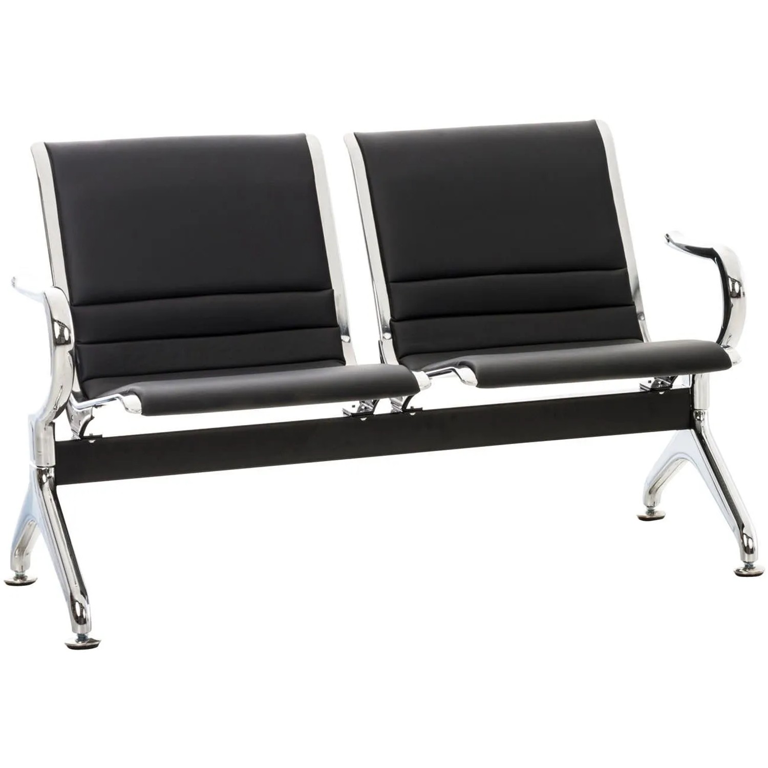 DELUKE Wartebank Frankfurt 2-Sitzer NANTES Kunstleder Schwarz 125x70x78cm Airport Wartestühle Wartezimmerbank Sitzbank