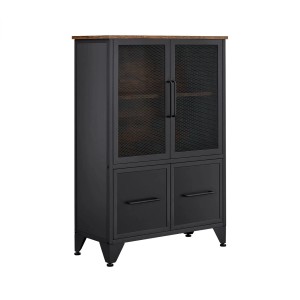 Songmics Schrank Bernerd im Industrie-Design mit Metallgittertüren, schwarz-braun.