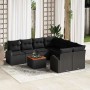 Schwarzes 9-teiliges Garten-Sofa-Set aus Rattan mit Tisch für Terrasse und Garten.