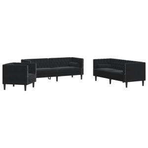 vidaXL 3-Tlg Chesterfield-Sofa-Set mit Nackenrollen Schwarz Samt 3209286