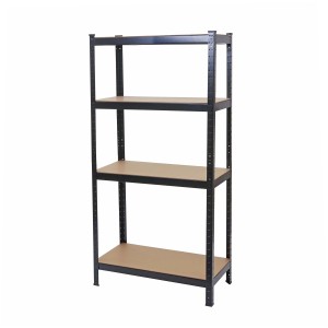 Schwarzes MCW Schwerlastregal D67 mit 4 Böden, ideal für Lagerung und Werkstatt.