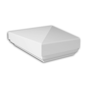 Weiße Halbbalustrade Pfostenabdeckung (27x13,5x8,5cm) für den Außenbereich.