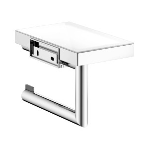 Keuco Reva Toilettenpapierhalter verchromt mit Glasablage für Badaccessoires.