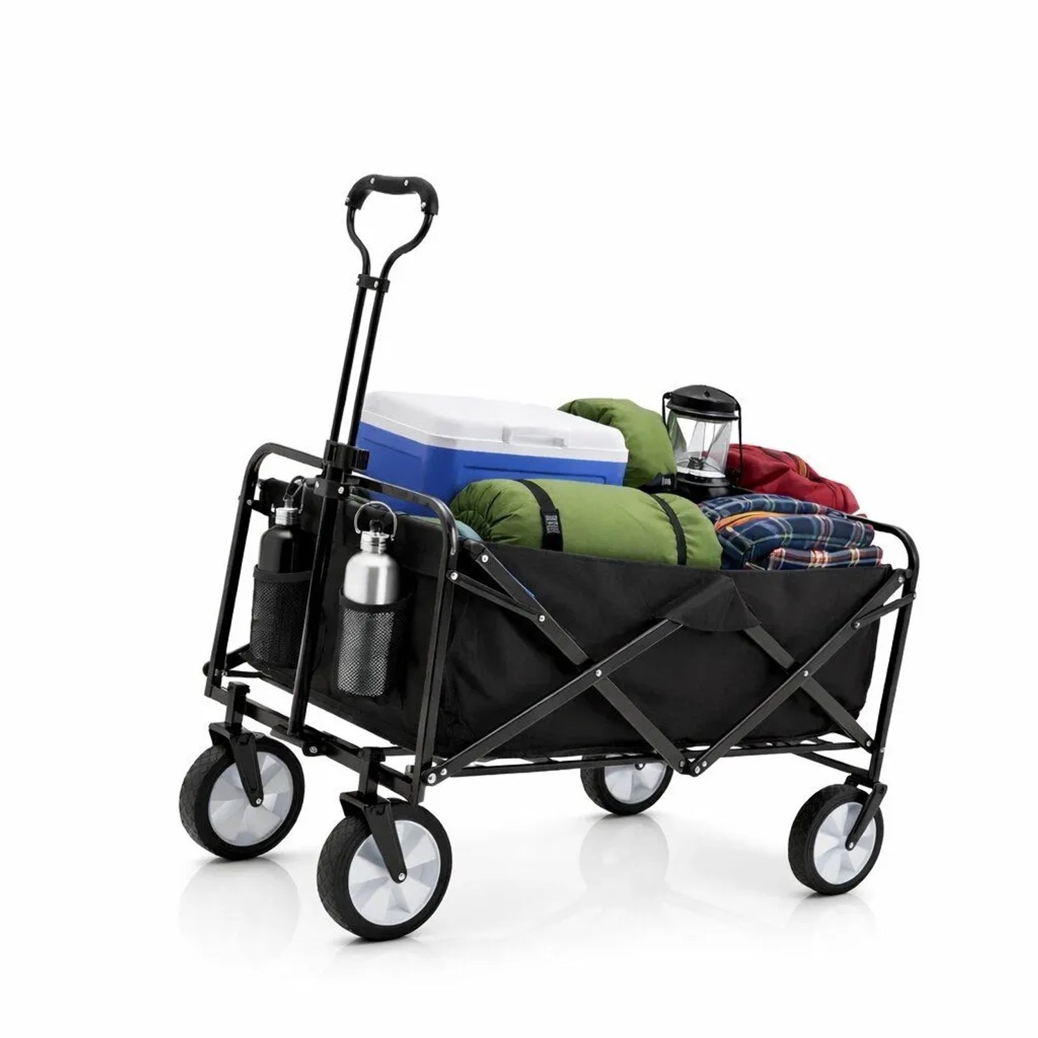 BigDean Bollerwagen Faltbar 105L bis 100 kg Belastbar Klappbarer Handwagen mit Ausziehbarer Deichsel & Netztaschen Bollerwagen Faltbar Kinder