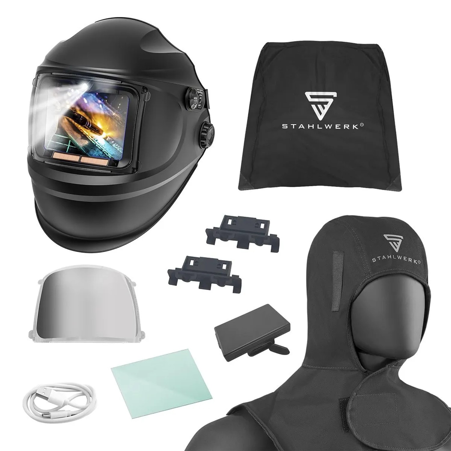 STAHLWERK Automatik Schweißhelm RAPTOR LED Kopflicht Und Schutzhaube