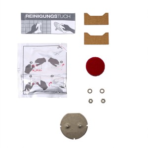 Keuco Klebe-Set 7 für Reva Badaccessoires: Montageplatte, Kleber, Reinigungstuch, Schleifvlies, Fixierhilfe.