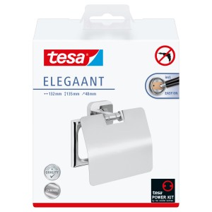 Tesa Elegaant Toilettenpapierhalter mit Deckel, Chrom, zur Wandmontage ohne Bohren.