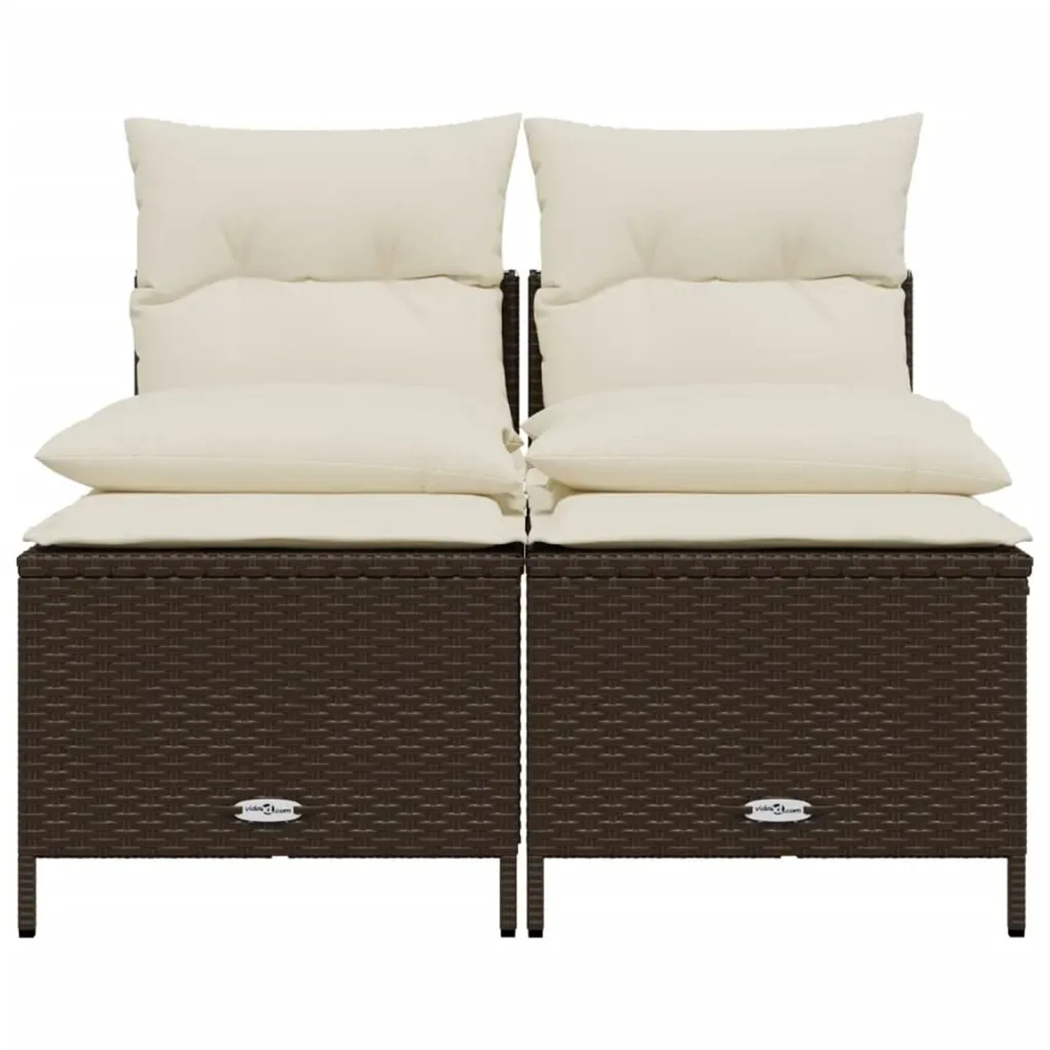 Braune 4-tlg. vidaXL Garten-Sofagarnitur aus Rattan mit cremefarbenen Kissen.