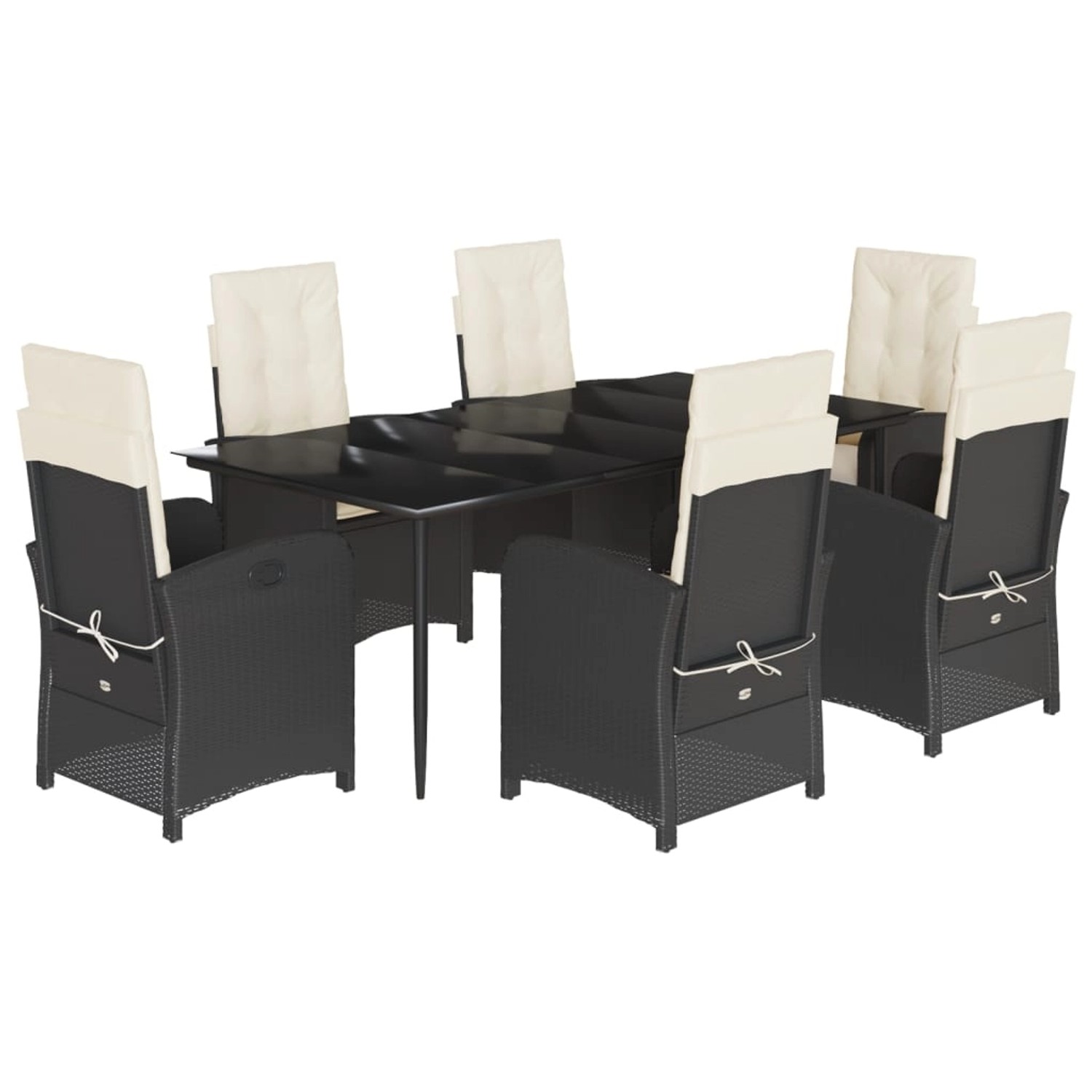 vidaXL 7-Tlg Garten-Essgruppe mit Kissen Schwarz Poly Rattan 3212297 günstig online kaufen