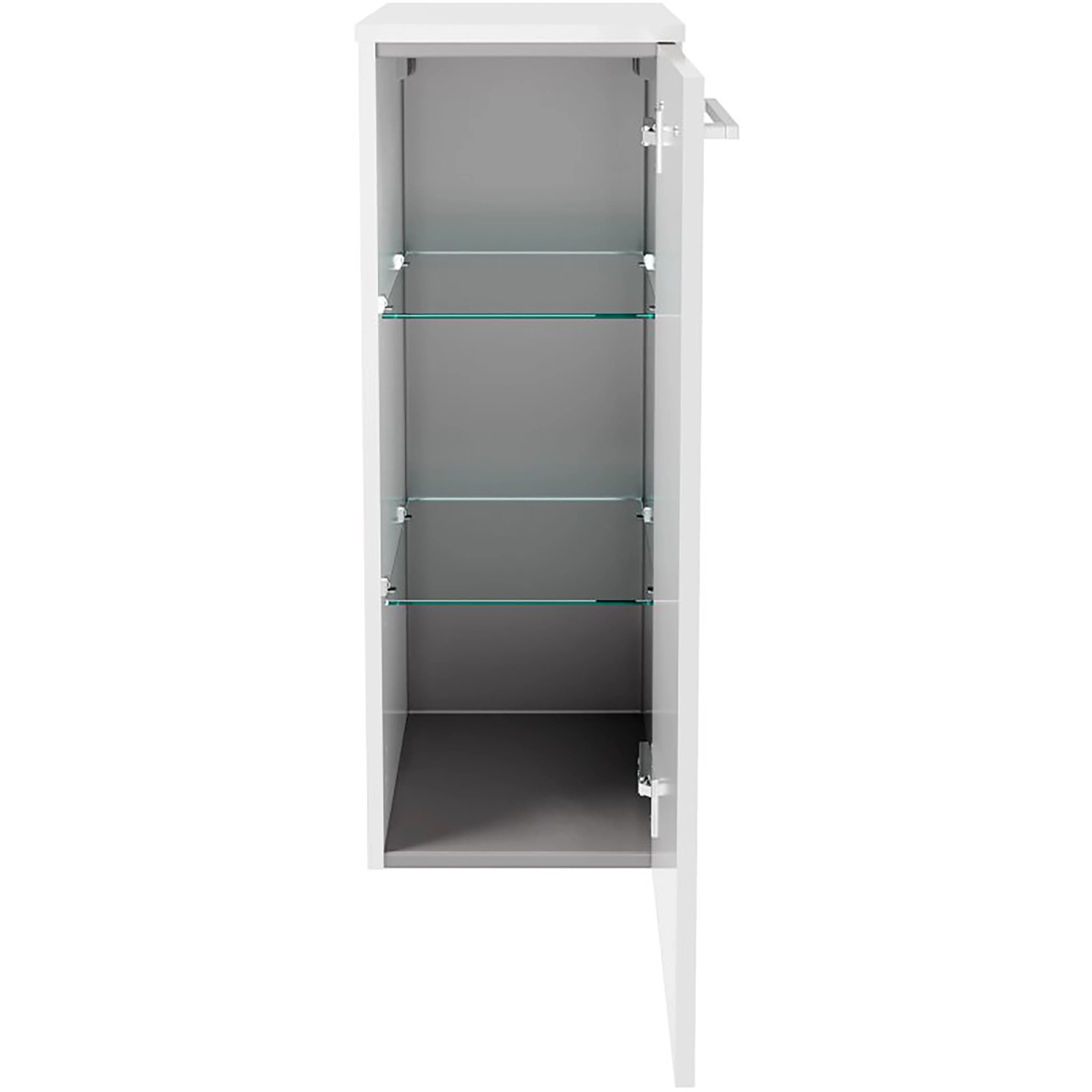 Offener Fackelmann Hängeschrank Verona, 30 cm, Weiß Glanz/Hochglanz, mit zwei Glasböden.