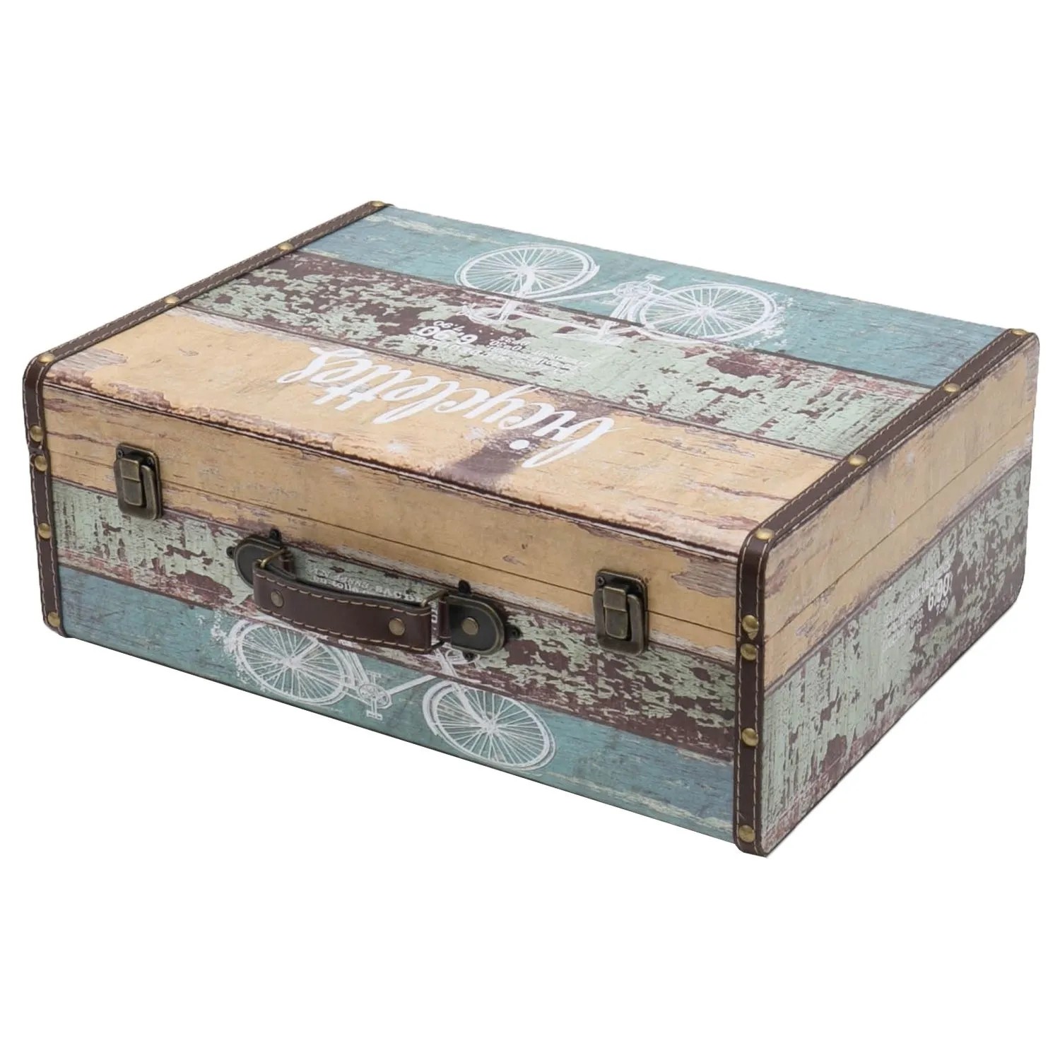 HMF VKO106 Vintage Vintage Koffer Truhe Holzkiste Holz 44 x 32 x 16 cm Deko Fahrrad