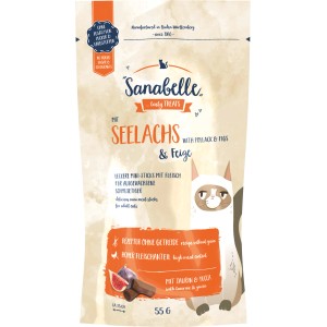 Sanabelle Katzen-Nassfutter Snack Seelachs/Feige, getreidefreie Mini-Sticks für Schmusetiger.
