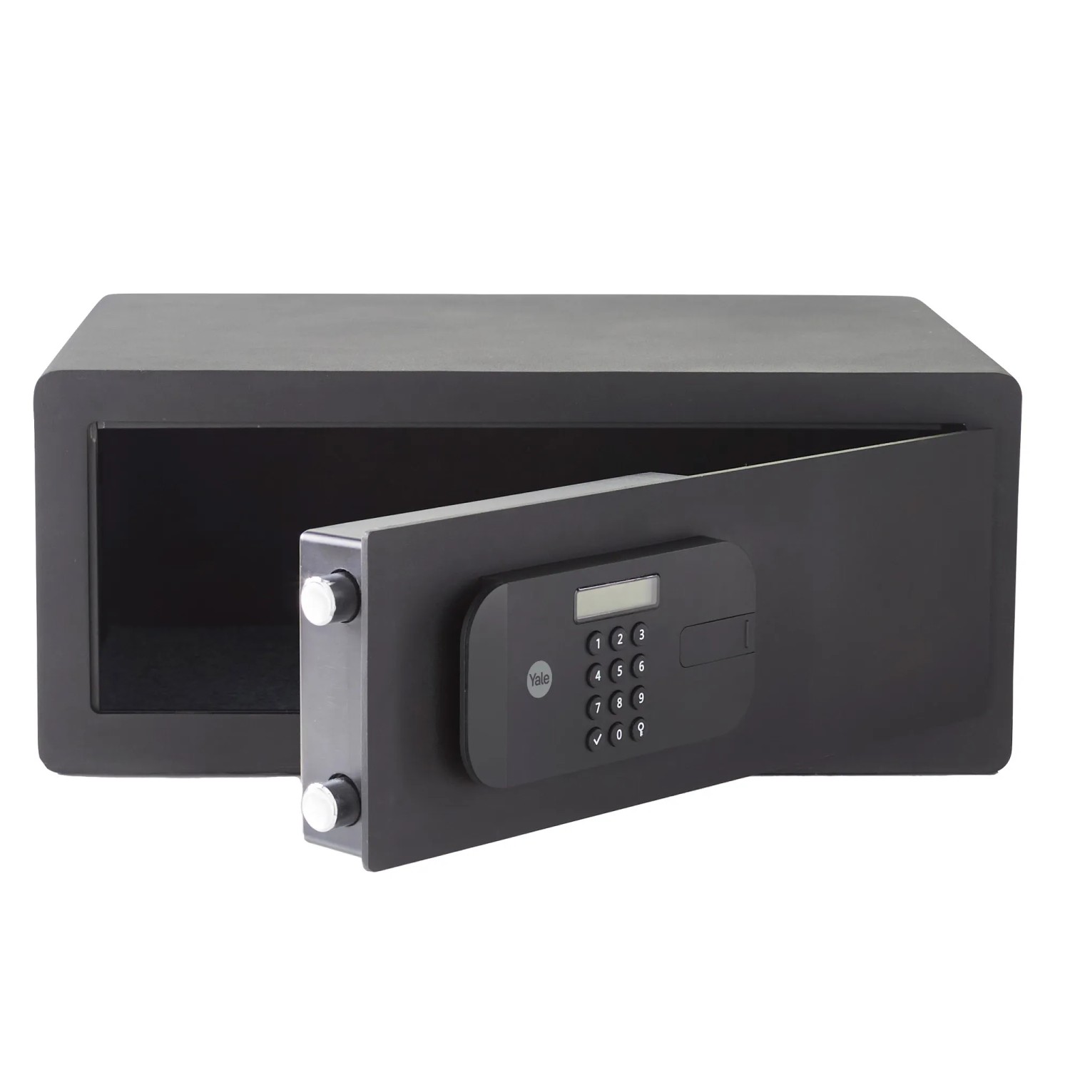 Offener, schwarzer Yale Tresor High Security Safe Laptop 26,9 l mit Zahlencode.
