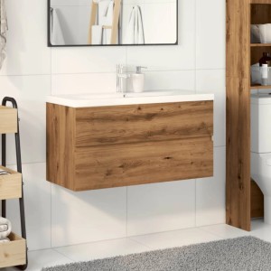 vidaXL Waschbeckenunterschrank mit Einbaubecken Artisan-Eiche 3328926