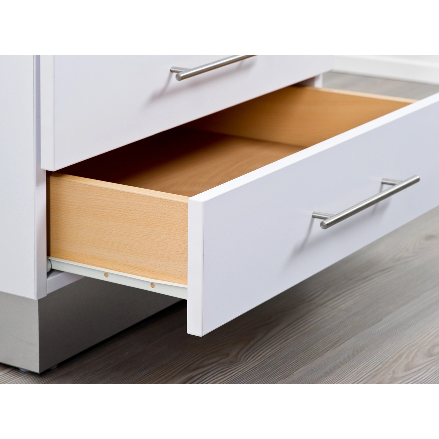 Hettich Rollschubführung, 300 mm, weiß, für Schubkästen mit Selbsteinzug und Ausrollsicherung.