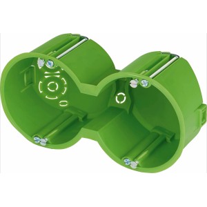 Grüne Spelsberg Hohlwanddose 2-fach, Ø 68 mm, Tiefe 50 mm, für Schalter und Steckdosen.