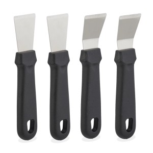 Relaxdays Reinigungsschaber 4er Set, Edelstahl mit schwarzem Griff. Haushaltshelfer zum Reinigen von Herd, Ofen und Grill.