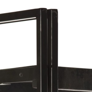 Detailansicht: Schwarzes vidaXL Bücherregal mit 3 Fächern aus Mango Massivholz und Stahl.