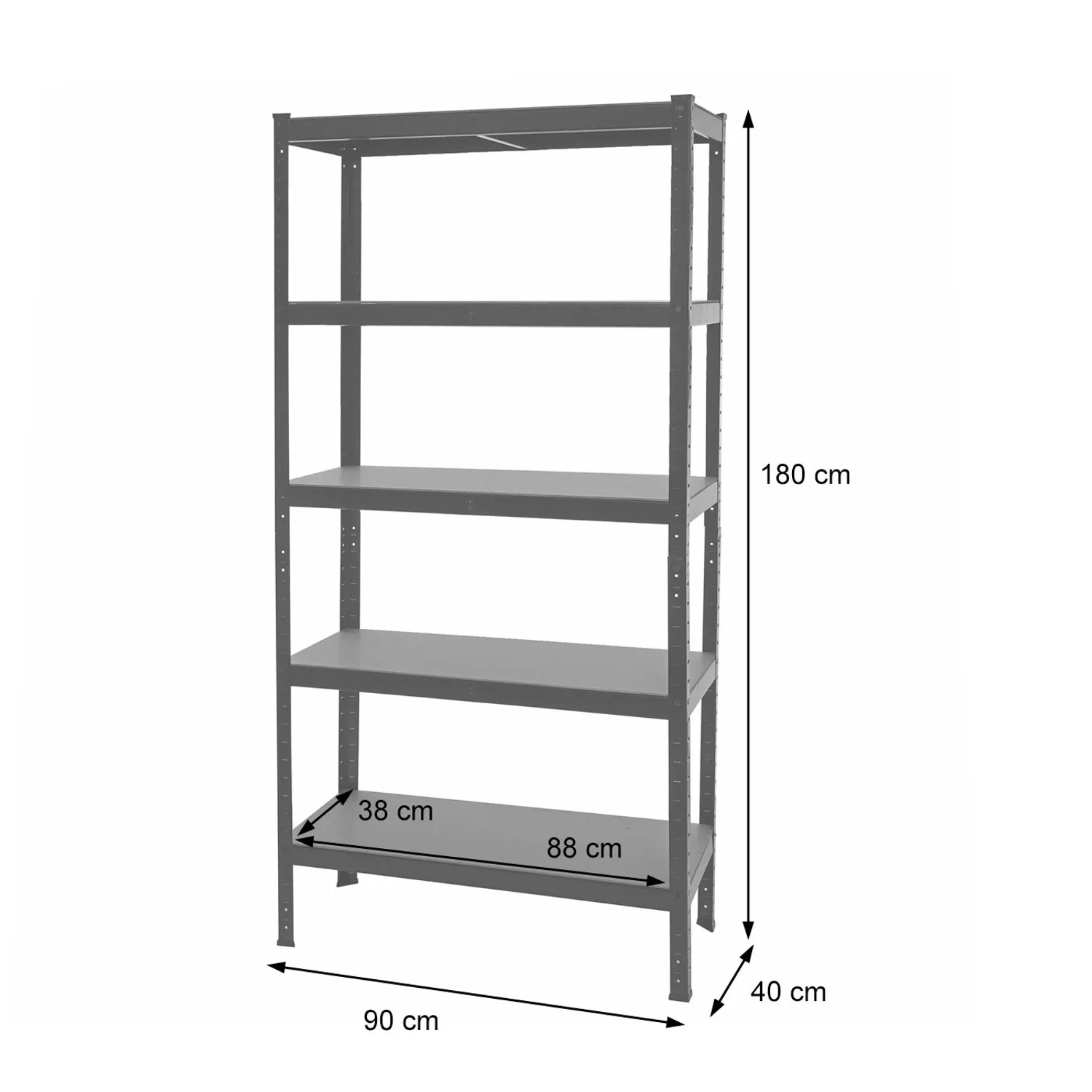 Schwarzes MCW Schwerlastregal E33, 180x90x40cm, mit fünf Böden. Ideal für Werkstatt und Lager.