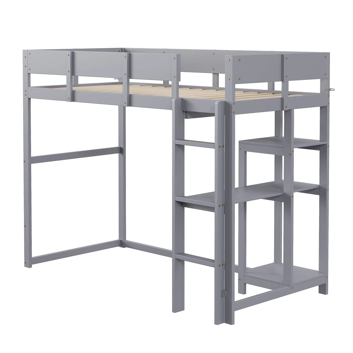 okwish Hochbett 90x200cm mit Ablage Kinderzimmer Grau ohne Matratze