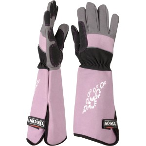 OX-ON Gartenhandschuhe Garden Supreme 5602, schwarz-grau-pink, Gr. 07. Lange Stulpe mit Blumenmuster.