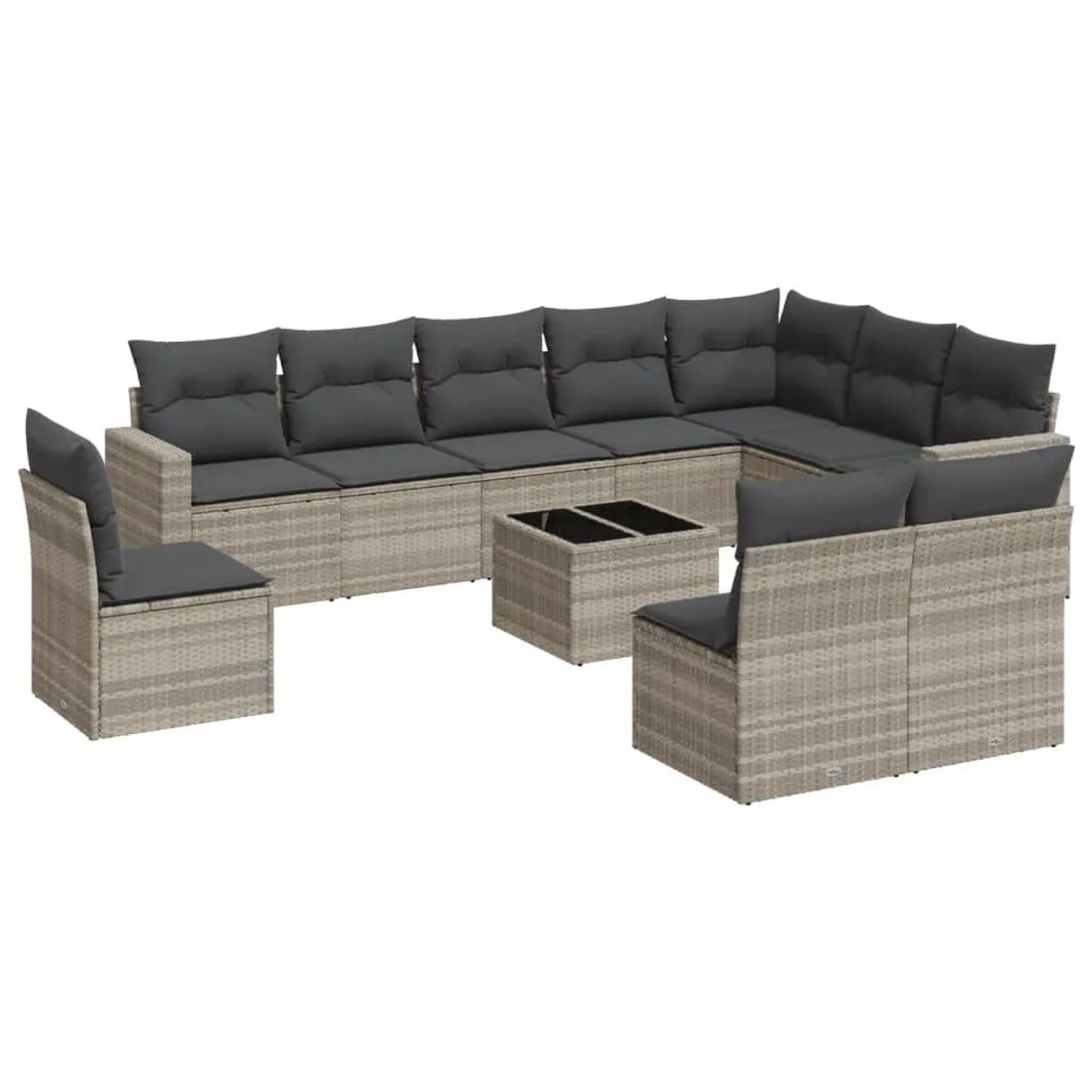 vidaXL 11-Tlg Garten-Sofagarnitur mit Kissen Hellgrau Poly Rattan 3251459 günstig online kaufen