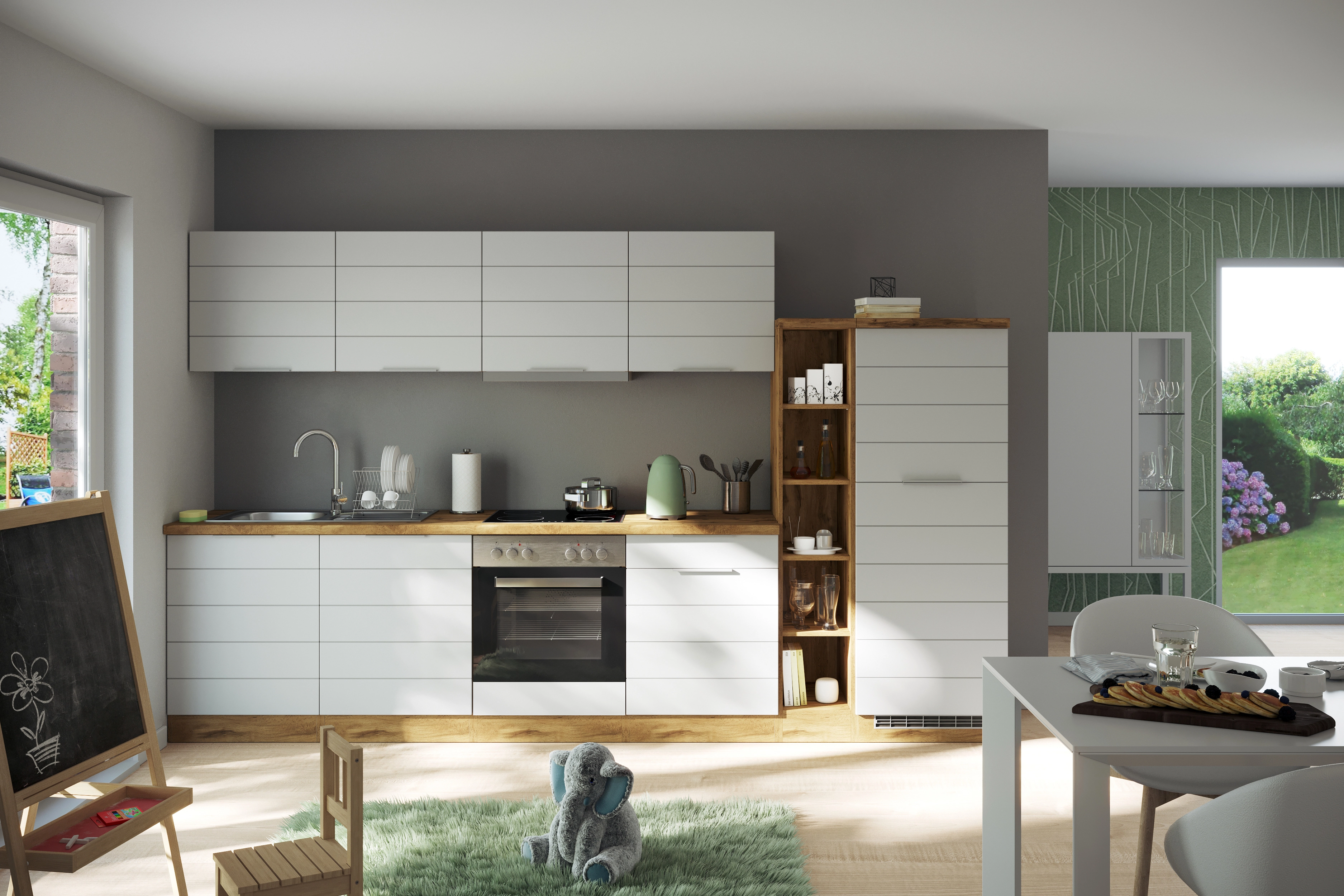 Held Möbel Küchenzeile Weiß-Wotaneiche bei 330 kaufen cm E-Geräte ohne OBI Matt