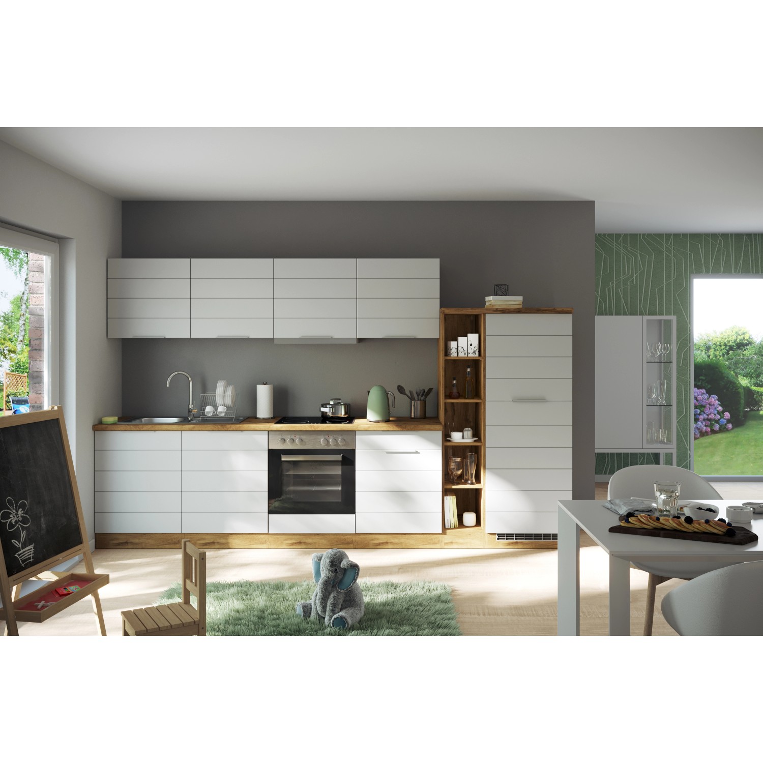 Held Möbel Küchenzeile 330 cm Matt Weiß-Wotaneiche ohne E-Geräte kaufen bei  OBI | Küchenzeilen mit Geräten