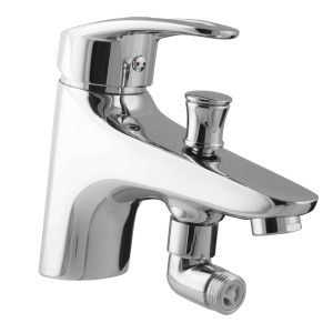 Verchromte PaulGurkes Waschtischarmatur mit Umsteller für Handbrause.