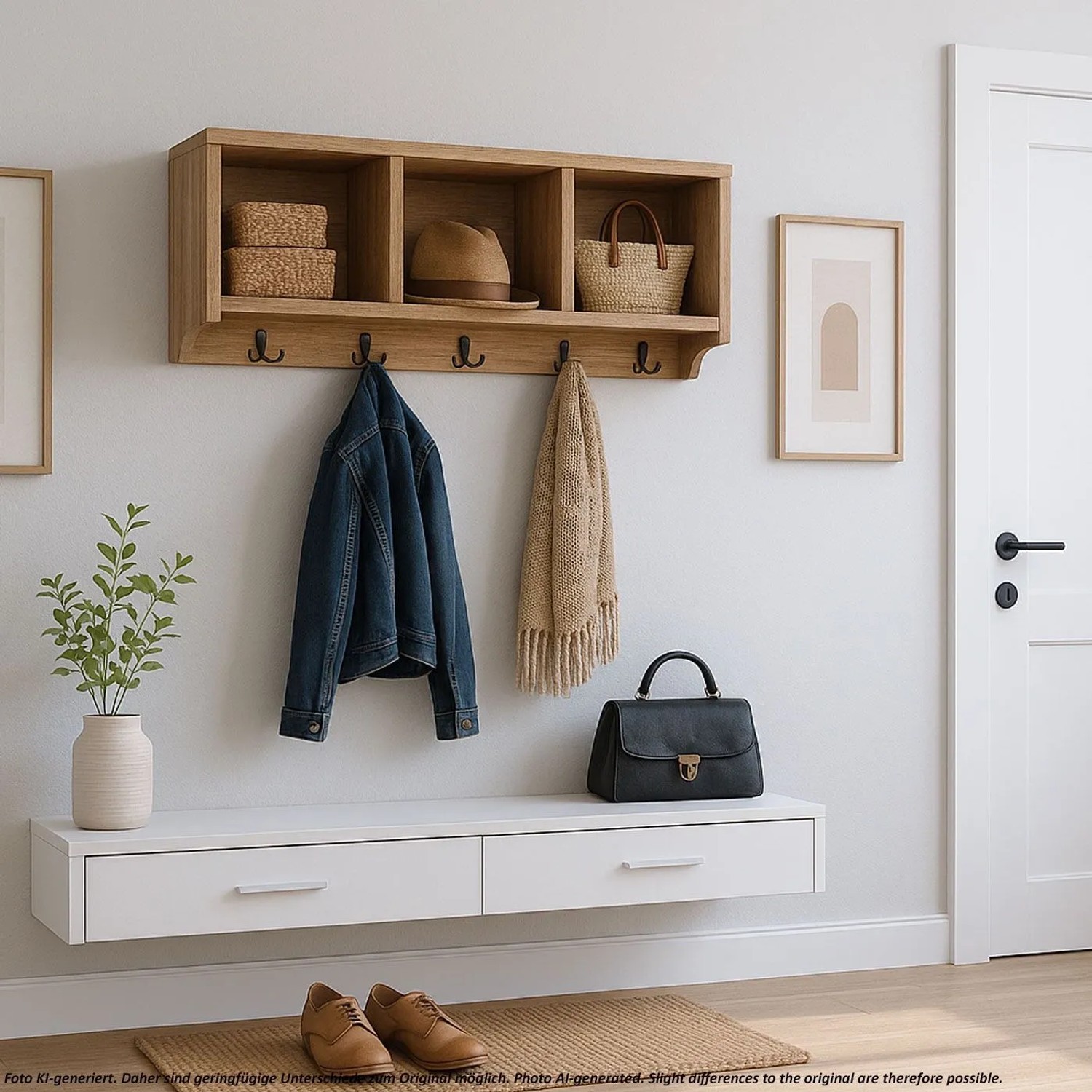 MCW Garderobenregal K49 Holz 30x80x20 cm 5 Haken 3 Staufächer Naturbraun kaufen bei OBI