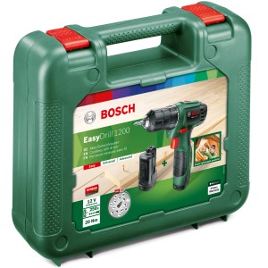 Bosch EasyDrill 1200 Akku-Bohrschrauber im Koffer mit Akkus und Ladegerät.
