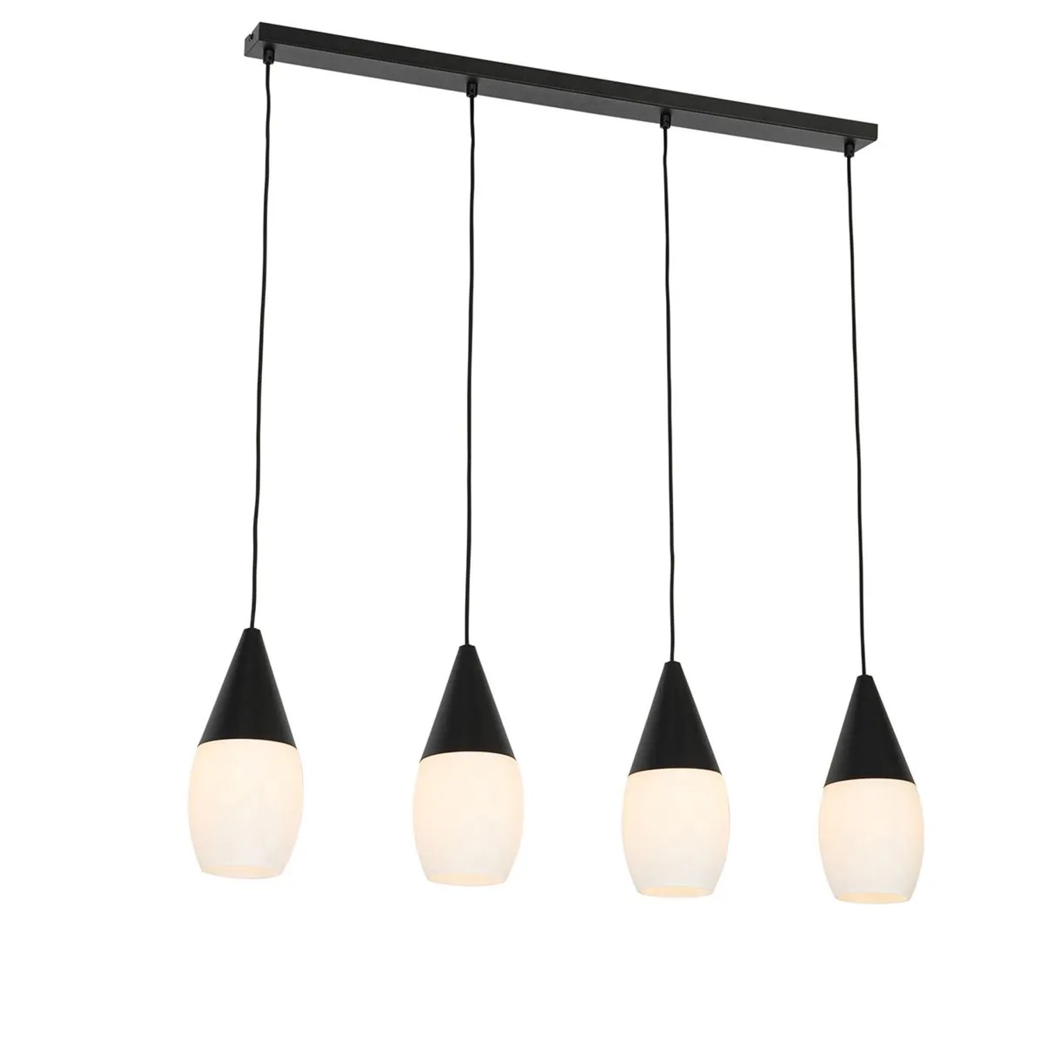 QAZQA Moderne Hängelampe Schwarz mit Opalglas 4-flammig Drop