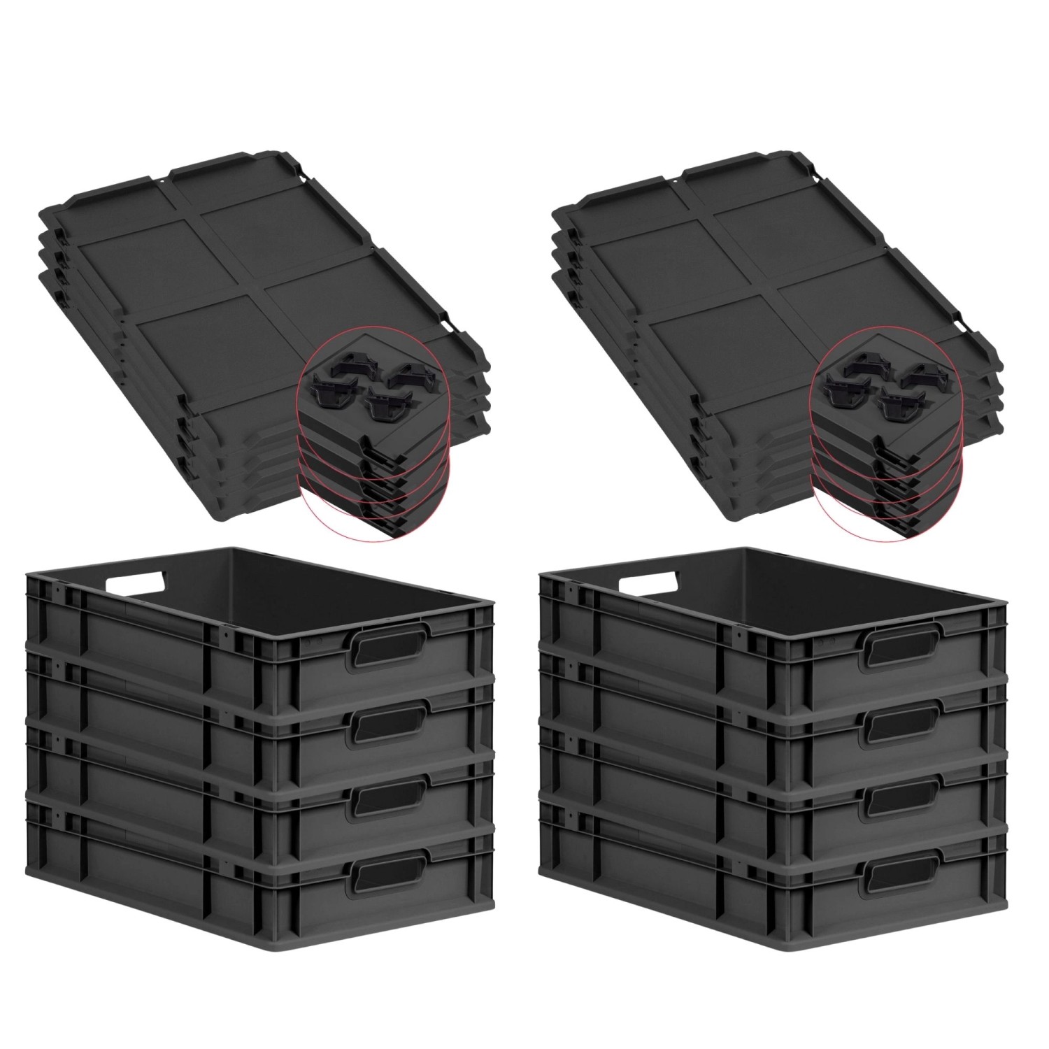PROREGAL SuperSparSet 8x Eurobox Nextgen Grip Mit Auflagedeckel Und Schwarz günstig online kaufen