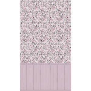 PROFHOME Fototapete mit Vogel- und Blumenmuster in Rosa, Violett, Grün und Grau.
