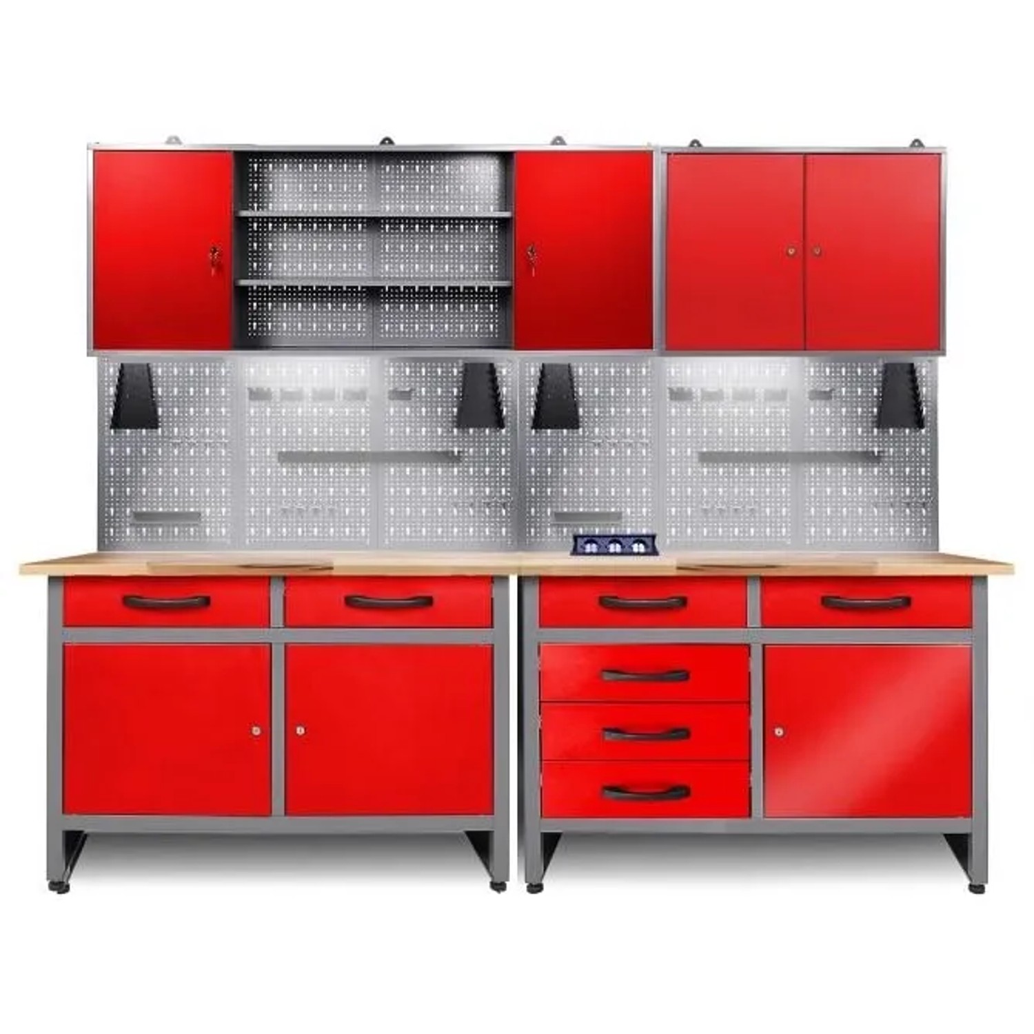 Ondis24 Werkstatt Set Holger/Werner 240 cm 160/80 Rot Steck LED