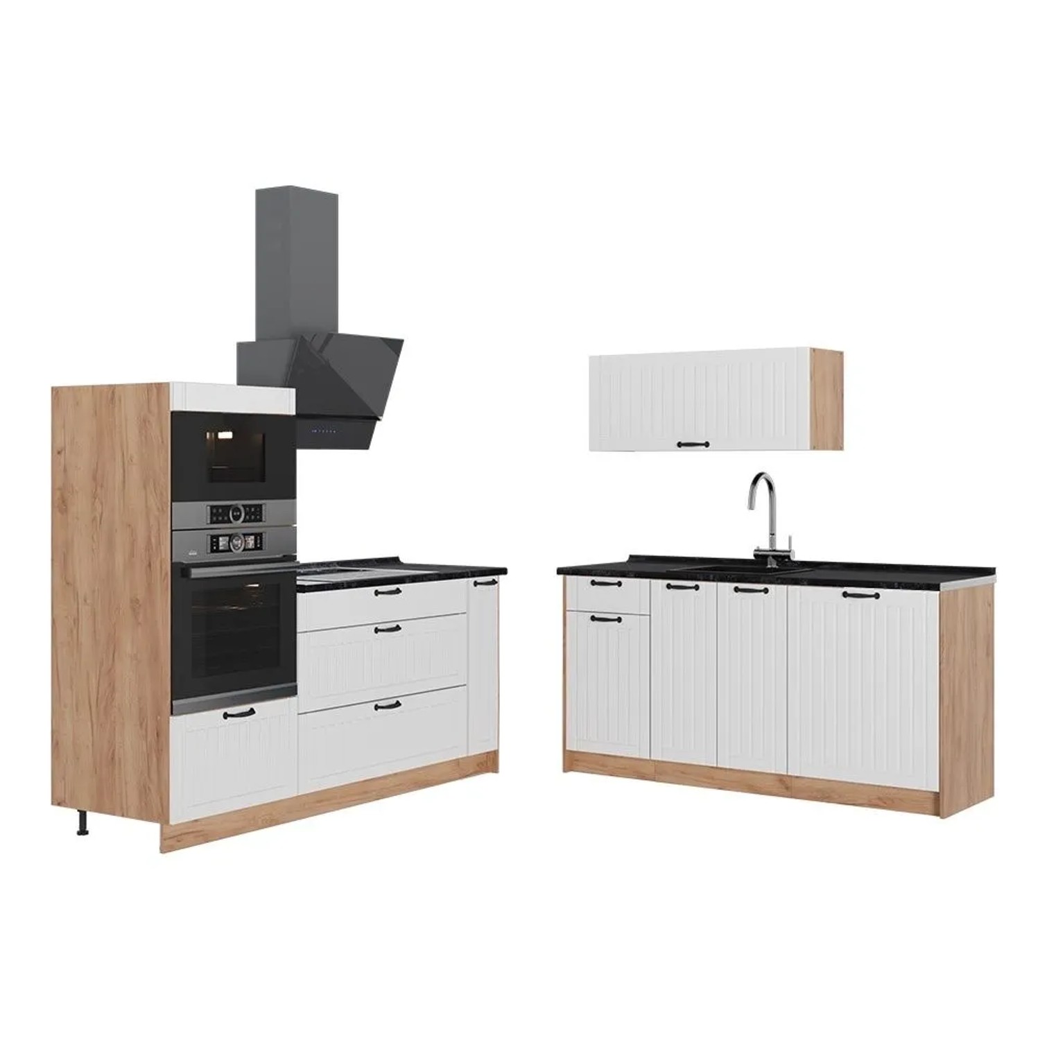 Vicco Küchenzeile Fame-Line Weiß Landhaus/Goldkraft Eiche 340 x 154 AP Anthrazit Art Nr 63717