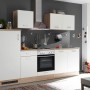 Respekta Küchenzeile KB270ENWP, 270 cm, Weiß/Eiche-Optik, glänzend. Einbauküche mit E-Geräten.