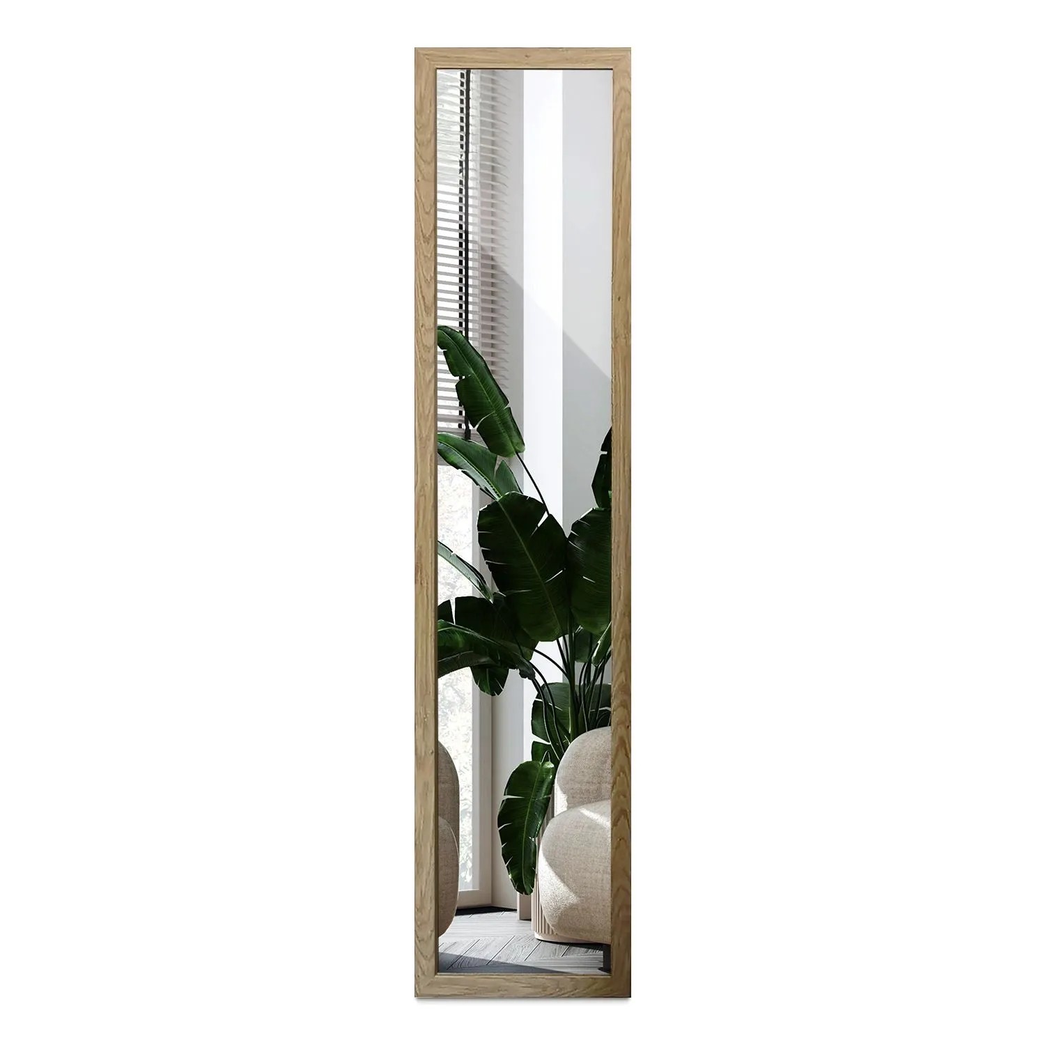 Wallfluent Bodenspiegel 36x156 cm Standspiegel Holz Stehende Ganzkörperspiegel Standspiegel Eiche