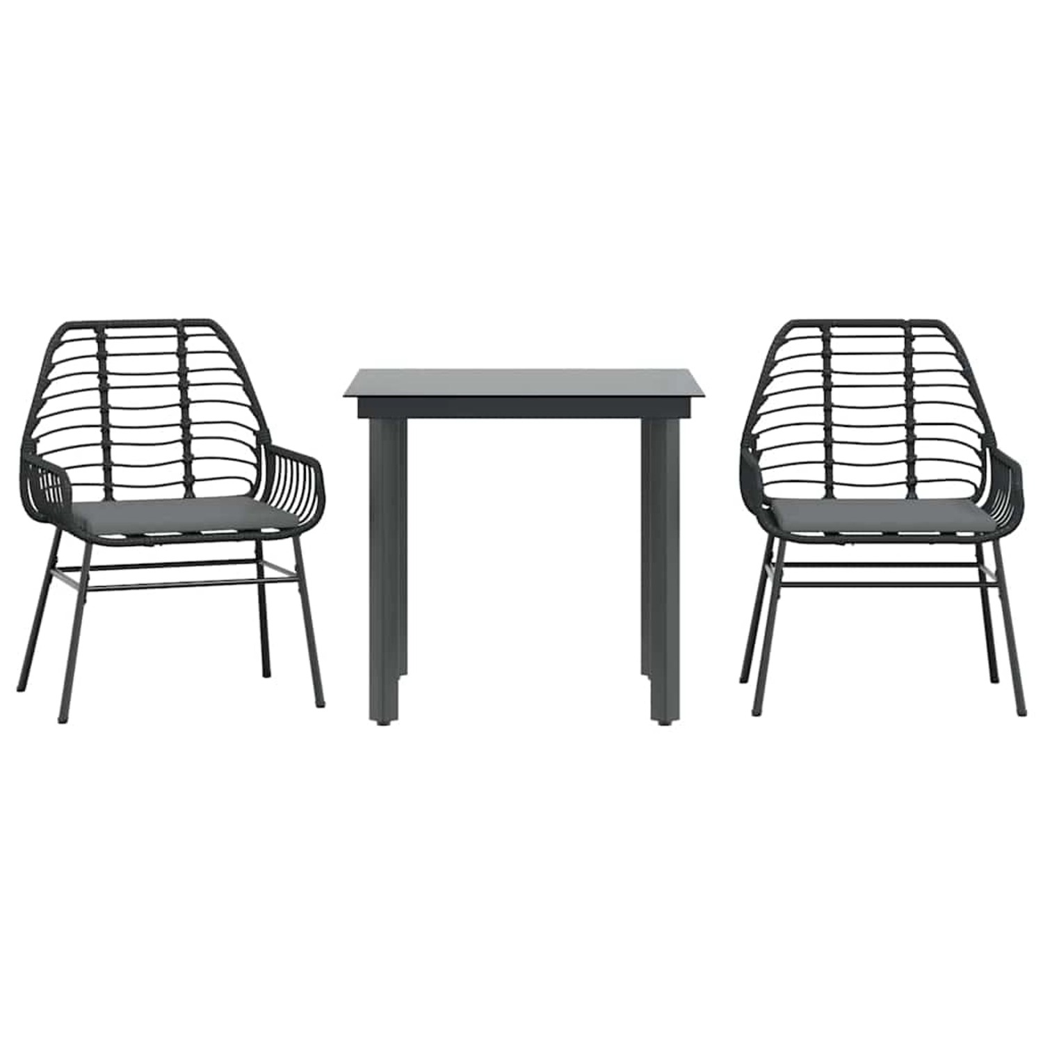vidaXL 3-Tlg Garten-Essgruppe mit Kissen Schwarz Poly Rattan Glas 3334548 günstig online kaufen