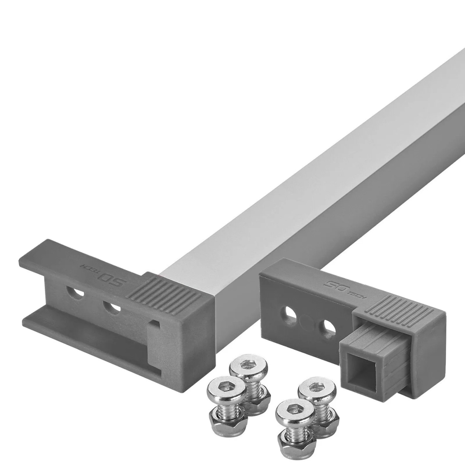 SOTECH VarioSlide Einhandverriegelung für Schubladen mit Front Breite 1200 mm Alu Eloxiert mit Grauem Adapter für VarioSlide Schwerlastauszug