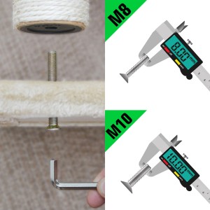 Detailaufnahme von M8 und M10 Schrauben für eyepower Kratzbaum-Ersatzstamm.