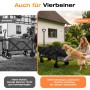 Schwarzer Sunula Falt-Bollerwagen mit niedriger Ladekante (15cm), Hund steigt leicht ein. Im Vergleich zu hohem Wagen.