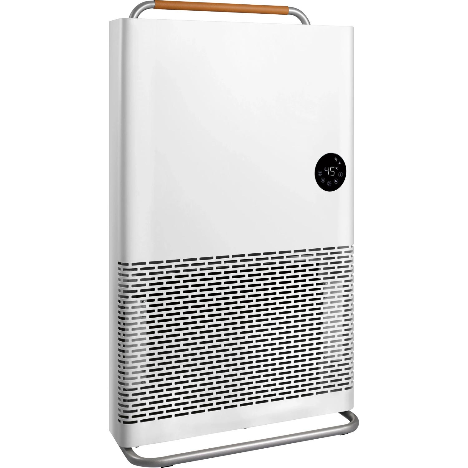 Weißer Kompakt-Konvektor 2200W WiFi mit Display, Tragegriff und Standfuß. Elektrisches Heizgerät für Innenräume.